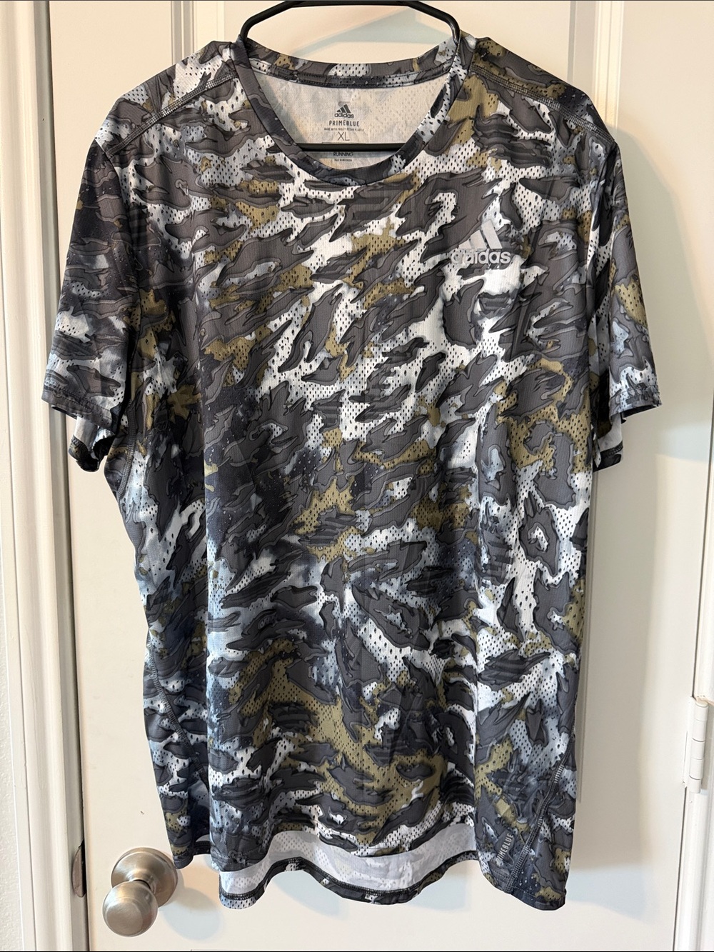 adidas Men’s Gray and Olive Camo Short Sleeve Performance Tee